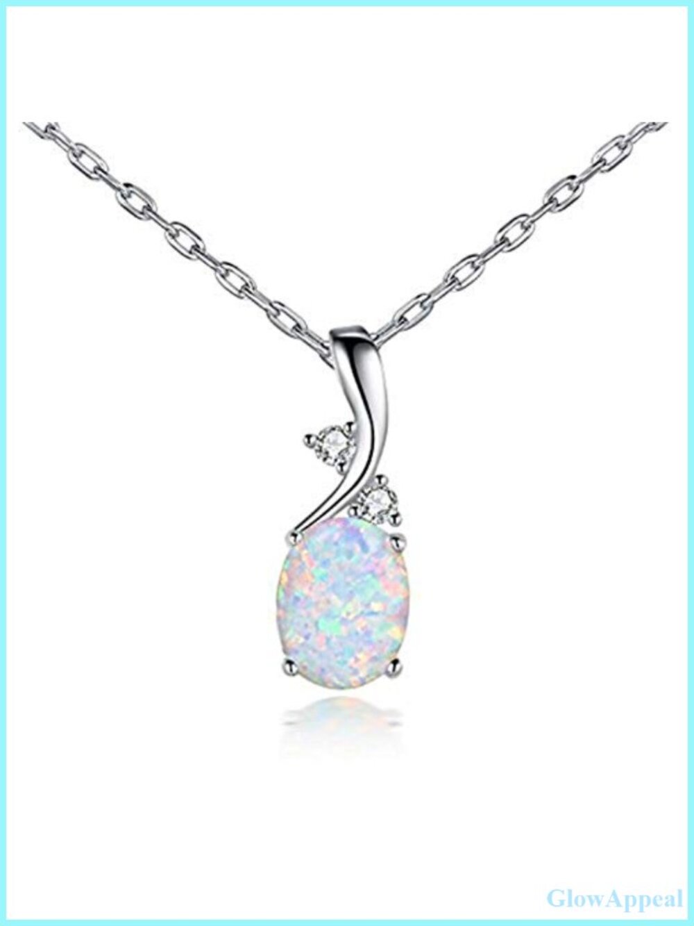Minimalist Silver Plated White Fire Opal Oval Pendant Necklace October